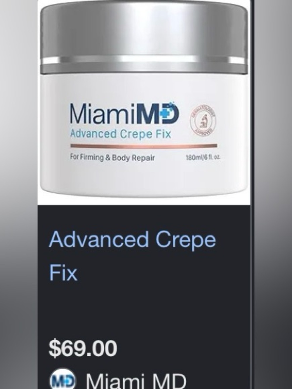 Miami MD Advanced Crepe Fix Firming & Body Repair 6.0 fl oz - Picture 2 of 8